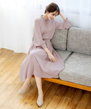 Tiaclasse 【洗える】細リボンギャザーワンピース ピンク