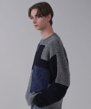 WEGO 【ユニセックス着用ITEM】ベロアモールカラーブロックプルオーバー グレー