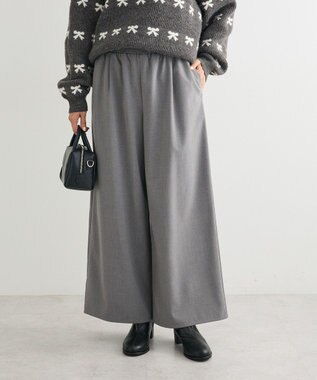Green Parks あったか裏起毛フレアワイドパンツ Gray Mixture