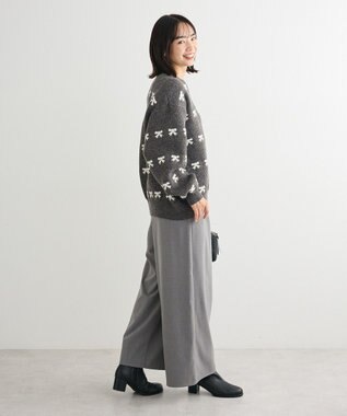 Green Parks あったか裏起毛フレアワイドパンツ Gray Mixture
