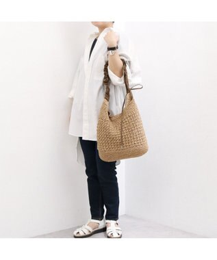 UNBILLION カシュカシュ cachecache / ドロストフリルハンドル地柄編みトート カゴバッグ ブラウン