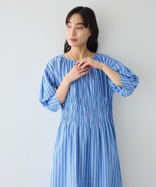 CRAFT STANDARD BOUTIQUE インド製 ハーフスリーブシャーリングワンピース Stripe