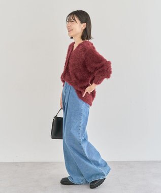 Green Parks シャギーＶネックカーディガン Bordeaux