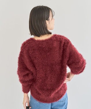 Green Parks シャギーＶネックカーディガン Bordeaux