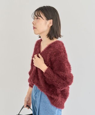 Green Parks シャギーＶネックカーディガン Bordeaux