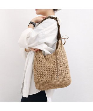 UNBILLION カシュカシュ cachecache / ドロストフリルハンドル地柄編みトート カゴバッグ