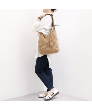 UNBILLION カシュカシュ cachecache / ドロストフリルハンドル地柄編みトート カゴバッグ ブラウン