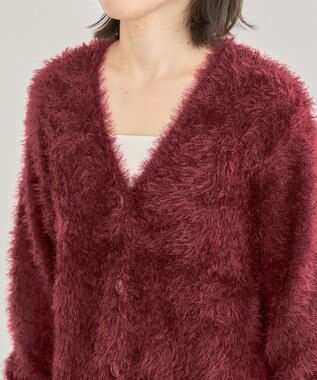 Green Parks シャギーＶネックカーディガン Bordeaux