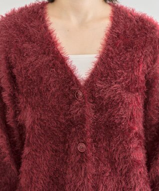 Green Parks シャギーＶネックカーディガン Bordeaux
