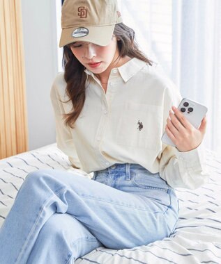 WEGO 【25年秋新色登場★】U.S. POLO ASSN.別注ロングスリーブシャツ ホワイトアイボリー