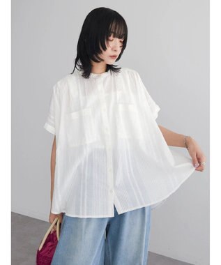 Green Parks インド綿  バンドカラーデザイン５分袖シャツ