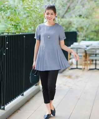 Tiaclasse 【新色追加・洗える】サイドプリーツチュニックブラウス サックス