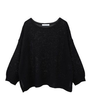 Green Parks かのこボートネック７分袖ニットプルオーバー Black