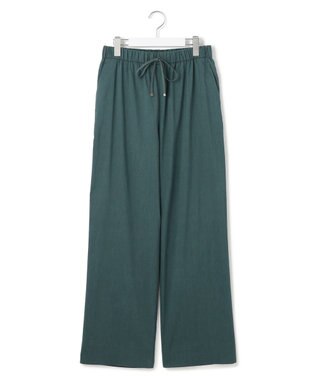 23区 【洗える】リネンレーヨンストレッチ ドロスト ワイド パンツ ダークグリーン系