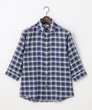 JOSEPH ABBOUD 【麻100％】リネンチェック シャツ ネイビー系3