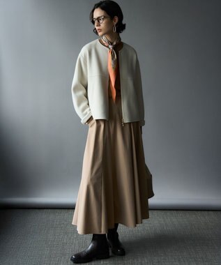 23区 L 【洗える】ストレッチタイプライター フレア スカート キャメル系