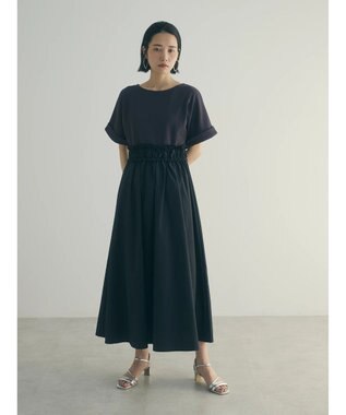 Green Parks armonia.異素材切替ドルマンワンピース Charcoal Gray