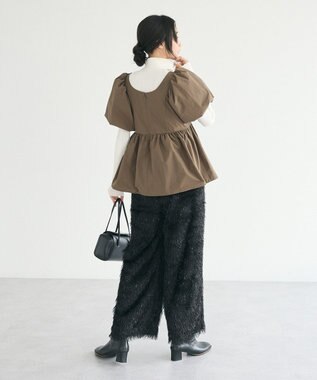 CRAFT STANDARD BOUTIQUE パフスリーブペプラムブラウス Khaki