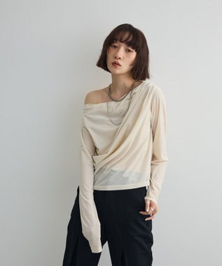 Green Parks シアーベロアオフショル長袖プルオーバー Ivory