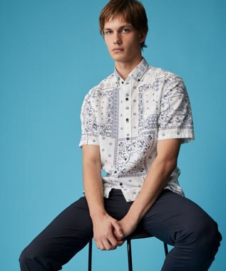 JOSEPH ABBOUD 【キングサイズ・サスティナブル素材】コットンリヨセルリネンバンダナプリント シャツ ホワイト系6