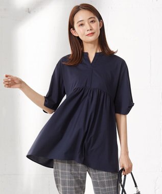 J.PRESS LADIES 【洗える】プレーティング キーネック カットソー ネイビー系