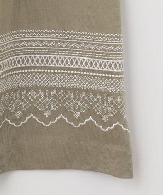 自由区 【洗える】エンブロイダリー チュニック丈カットソー カーキ系