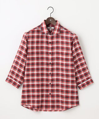 JOSEPH ABBOUD 【麻100％】リネンチェック シャツ レッド系3