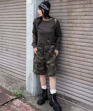 WEGO モヘアタッチダメージショートニット ブラック中濃色