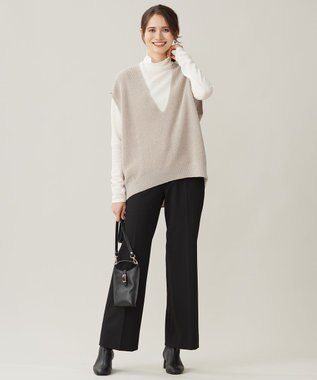 自由区 S 【洗える】コットンウールミドルゲージニット ベスト ベージュ