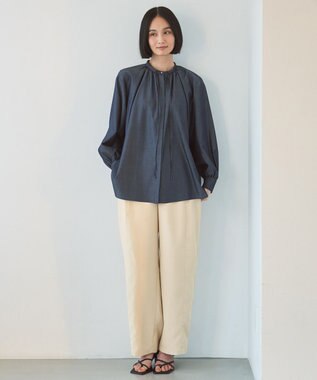 UNFILO シャンブレーデニム ギャザーブラウス インディゴ