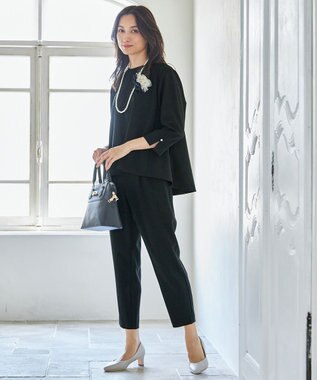 ANY 【ウエストゴム/ストレッチ/セットアップ可】イージィケアストレッチテーパードパンツ ブラック