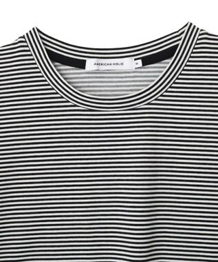AMERICAN HOLIC 裾ラウンドＴシャツ Border Black