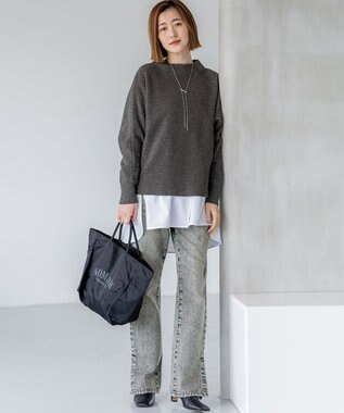 23区 【洗える】ウールカシミヤラメ ドルマンスリーブ ニット グレー系