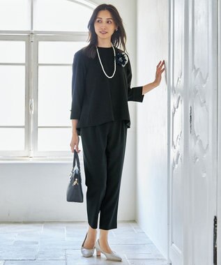 ANY 【ウエストゴム/ストレッチ/セットアップ可】イージィケアストレッチテーパードパンツ ブラック