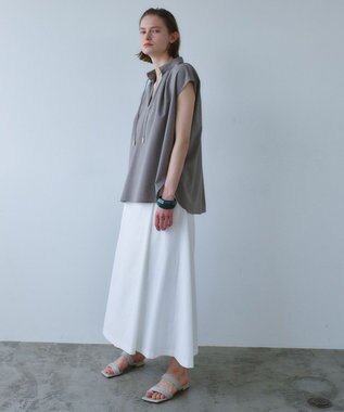 BEIGE， 【イージーケア】BATEAU / Vネック ギャザーブラウス Taupe