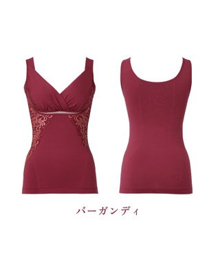 BRADELIS New York 【BRADELIS NewYork peace】綿混キャッチャーカップレースブラキャミ24 ノンワイヤー 補正 下着 ボディスーツ カップ付き ブラトップ バーガンディ