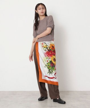 MOONBAT PAUL&JOE ACCESSOIRES(ポール & ジョー) シルクスカーフ 気球 ブーケ 88cm×88cm　手洗いOK オレンジ