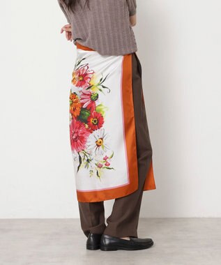 MOONBAT PAUL&JOE ACCESSOIRES(ポール & ジョー) シルクスカーフ 気球 ブーケ 88cm×88cm　手洗いOK オレンジ