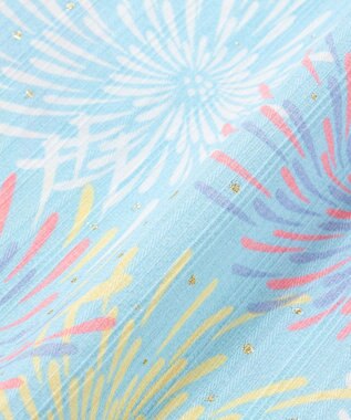 ANY KIDS 【簡単着付け】2WAY セパレート浴衣セット サックスブルー×花火