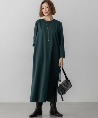 23区 L 【洗える】メリノウールサテン ワンピース グリーン系