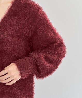 Green Parks シャギーＶネックカーディガン Bordeaux