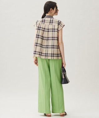 自由区 【洗える】シアーブライトチェック ブラウス ベージュ