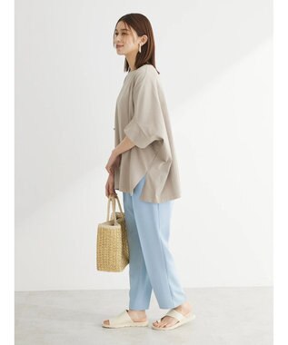 Green Parks 冷っとすずやか　ドルマンカット５分袖プルオーバー Gray Beige