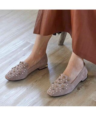 MODE ET JACOMO <MODE ET JACOMO>【軽量】ラインストーンスクエアトゥスリッポン ベージュスエード