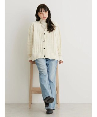 AMERICAN HOLIC スクエア柄Ｖネックニットカーディガン Ivory