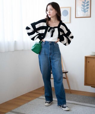 WEGO リボンニットボレロ ブラックボーダー