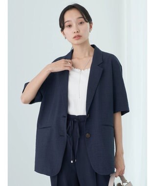 earth music&ecology リネンライク５分袖ジャケット Navy