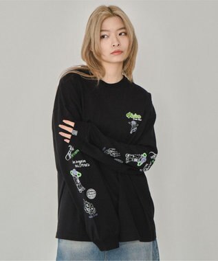 WEGO 【ユニセックス着用ITEM】別注VISIONグラフィックスリーブプリントT（LS） ブラック
