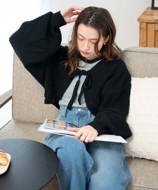 WEGO リボンニットボレロ ブラックボーダー