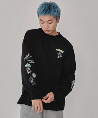 WEGO 【ユニセックス着用ITEM】別注VISIONグラフィックスリーブプリントT（LS） ブラック